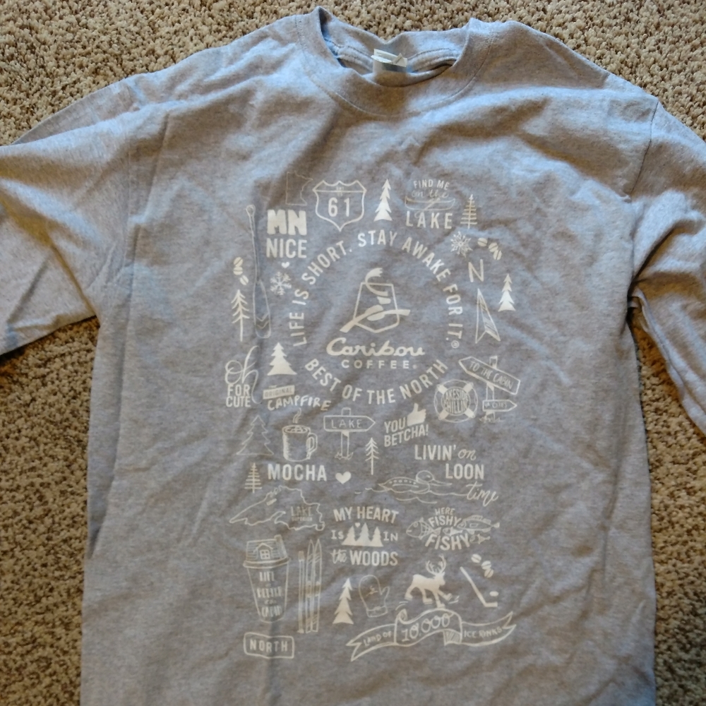 Caribou Coffee long sleeve grey t shirt